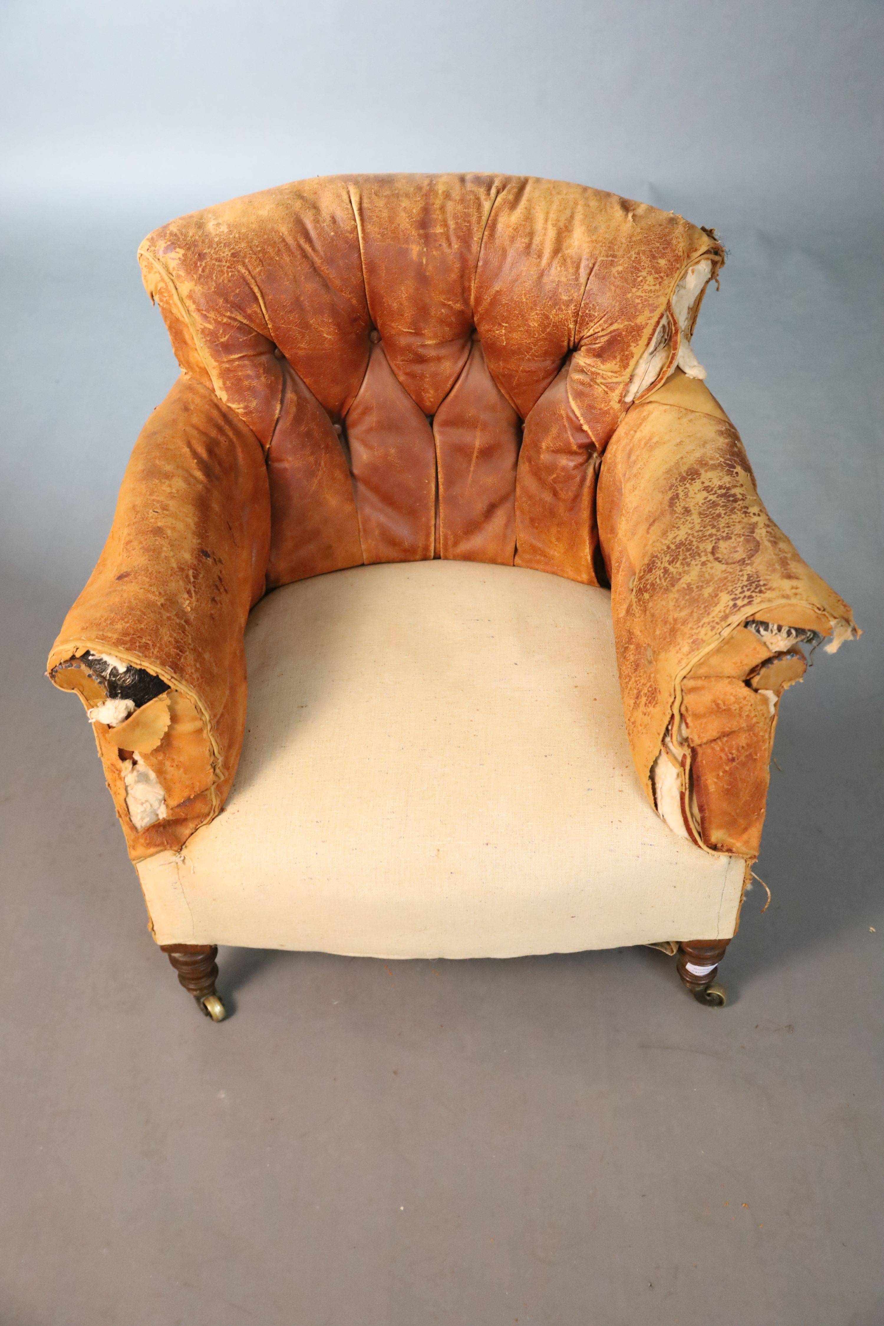 A Victorian walnut tub armchair, W.74cm D.68.5cm H.76.5cm